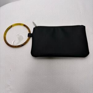 Black Faux Leather Clutch with Wrist Ring